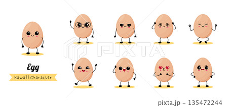 Kawaii Egg Character Set With Different Emotions Kawaii Egg Character Set With Different Emotions 135472244