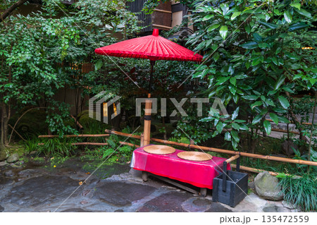 traditional Japanese outdoor tea ceremony in Kurokawa onsen traditional Japanese outdoor tea ceremony in Kurokawa onsen 135472559