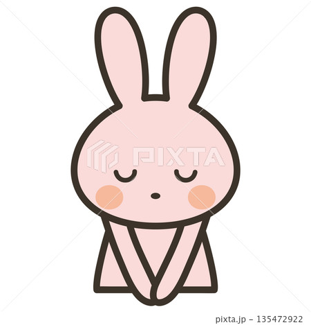 お辞儀をするかわいいうさぎキャラの上半身イラスト お辞儀をするかわいいうさぎキャラの上半身イラスト 135472922