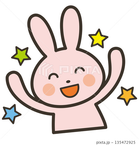 バンザイをして大喜びするかわいいうさぎキャラの上半身イラスト バンザイをして大喜びするかわいいうさぎキャラの上半身イラスト 135472925