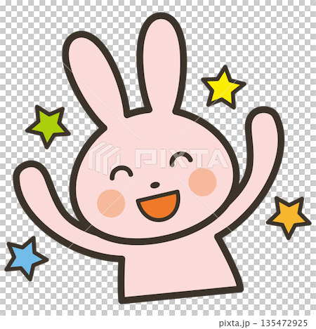 バンザイをして大喜びするかわいいうさぎキャラの上半身イラスト バンザイをして大喜びするかわいいうさぎキャラの上半身イラスト 135472925