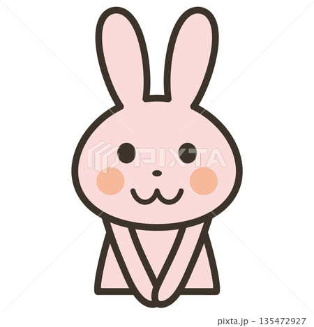 やさしい笑顔で正面を向くかわいいうさぎキャラの上半身イラスト 135472927