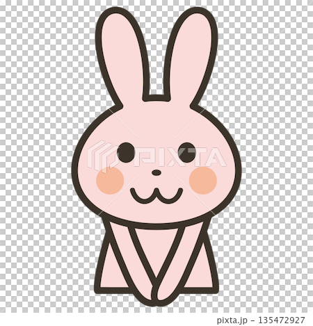 やさしい笑顔で正面を向くかわいいうさぎキャラの上半身イラスト 135472927