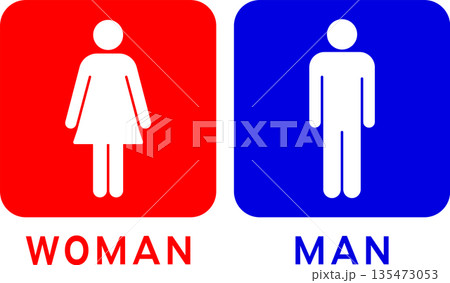 英語表記　文字あり　男女のトイレマーク　カラー背景　ベクターイラスト素材 135473053
