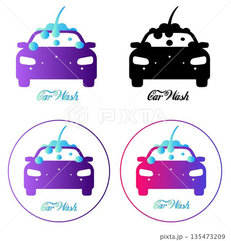 Car Wash Logo Set: Vehicle Detailing Icons with Soap Suds, Gradient and Silhouette Automotive Cleaning Symbols for Service Station Branding and Apps 135473209