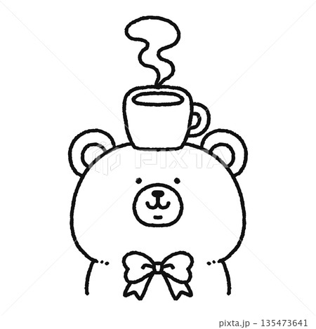 コーヒーと可愛いクマ　線画 135473641