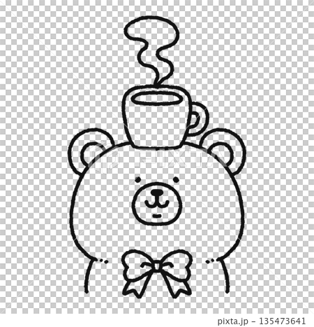 コーヒーと可愛いクマ　線画 135473641