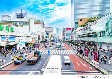 国道20号と新宿駅前の夏の風景2　東京都新宿区 135473707