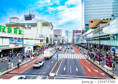 国道20号と新宿駅前の夏の風景4　東京都新宿区 135473709