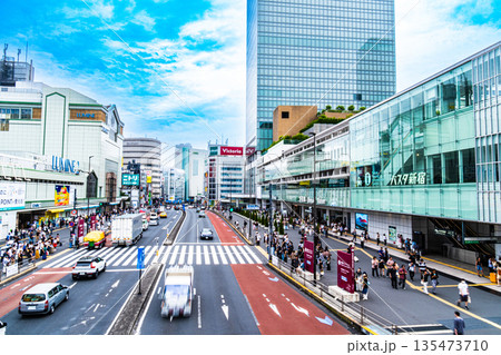 国道20号と新宿駅前の夏の風景5　東京都新宿区 135473710