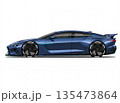 青いスポーツカーのサイドビュー（自動車のイラスト・横向き） 135473864