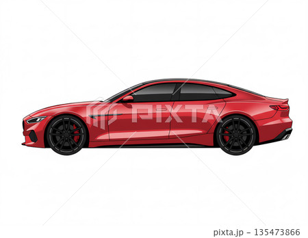 赤いスポーツセダンのサイドビュー(自動車のイラスト・横向き) 赤いスポーツセダンのサイドビュー(自動車のイラスト・横向き) 135473866