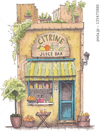 Store watercolor shop front isolated Store watercolor shop front isolated 135473980