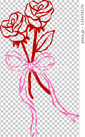 Whimsical Coquette Valentine Rose Outine with ribbon bow Hand Drawn Whimsical Coquette Valentine Rose Outine with ribbon bow Hand Drawn 135474179