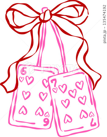 Whimsical Coquette 6 7 Card Outline with hearts Valentine with Ribbon Bow Hand Drawn Playful 135474192