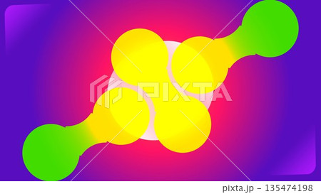 Abstract 3D Molecule Background: Vibrant Yellow and Green Connected Orbs on Purple Gradient, Biotech and Science Graphic for Tech Branding and Design 135474198