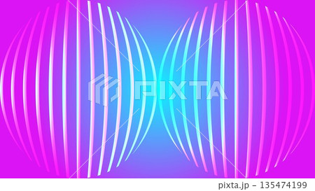 Abstract Glowing Line Orbs Background: Vibrant Magenta and Cyan Gradient with Symmetrical Neon Spheres, Modern Tech Graphic for Creative Digital Media 135474199