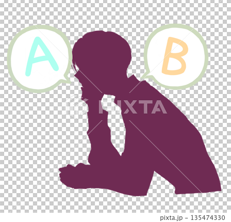 選択肢を考える頬杖をつく男性 AとB シルエット 選択肢を考える頬杖をつく男性 AとB シルエット 135474330