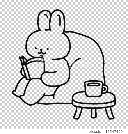 Cute rabbit reading a book line drawing Cute rabbit reading a book line drawing 135474994