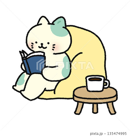 本を読む可愛いネコ 本を読む可愛いネコ 135474995