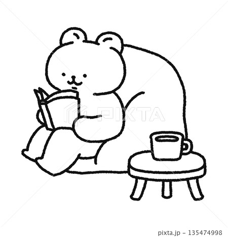 本を読む可愛いクマ　線画 135474998