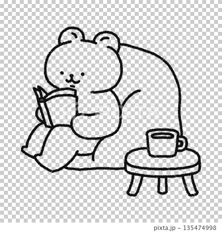 本を読む可愛いクマ　線画 135474998