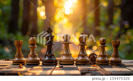 静寂の森に並ぶ戦略 ― 自然と知性のチェスボード 135475320