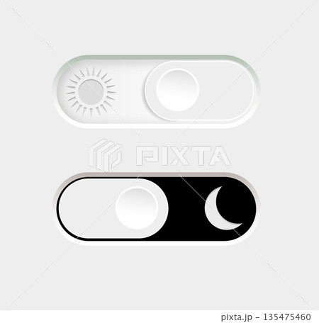 Day and night mode. Dark mode and light mode. Modern button set. Material design switch button. Vector Day and night mode. Dark mode and light mode. Modern button set. Material design switch button. Vector 135475460