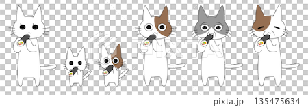 Set of illustrations of cats with various expressions and patterns eating Ehomaki Setsubun 135475634