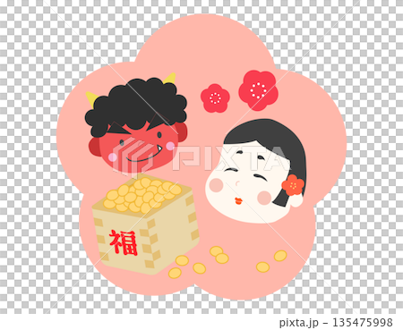 Illustration background of Setsubun beans, demons, and Otafuku 2 135475998