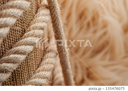 猫の爪とぎに使われるサイザルロープの質感テクスチャ 135476075