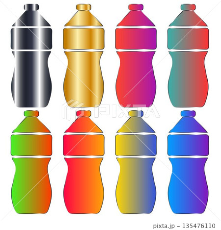 Vibrant Sports Water Bottle Set: Modern Reusable Plastic Flask Icons with Gradient and Metallic Finishes for Fitness Branding and Hydration Design Vibrant Sports Water Bottle Set: Modern Reusable Plastic Flask Icons with Gradient and Metallic Finishes for Fitness Branding and Hydration Design 135476110