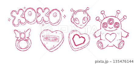 Y2K headphones and boombox music lifestyle hand drawn vector line art set for streetwear fashion and aesthetic sticker design CRUSH ALERT Y2K headphones and boombox music lifestyle hand drawn vector line art set for streetwear fashion and aesthetic sticker design CRUSH ALERT 135476144