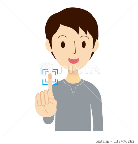 人差し指で指紋認証をする男性 人差し指で指紋認証をする男性 135476262