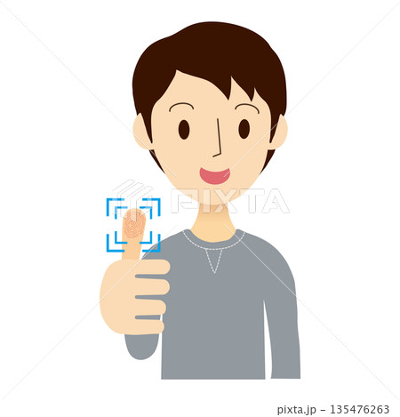 親指で指紋認証をする男性 135476263