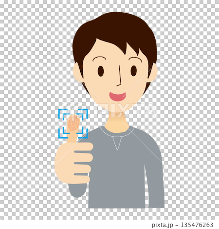 一名男子使用拇指指紋進行身份驗證 135476263