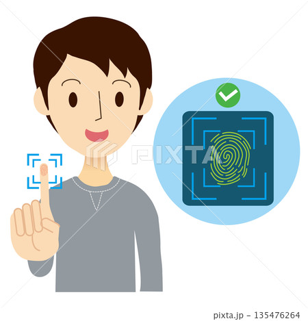 人差し指で指紋認証をする男性 135476264