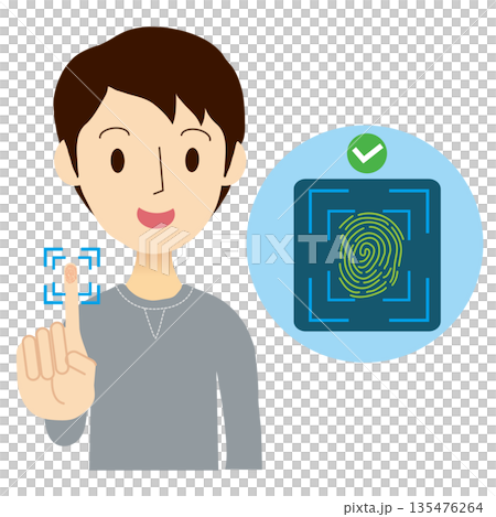 人差し指で指紋認証をする男性 135476264