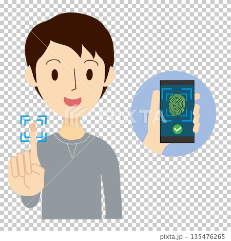 一名男子使用食指進行指紋認證－智慧型手機驗證圖片 135476265