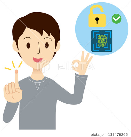 指紋認証でロック解除する男性 135476266