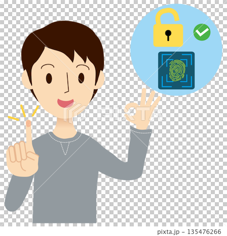 指紋認証でロック解除する男性 135476266
