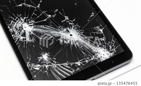 Broken Tablet Screen with Cracked Glassのイラスト素材 [135476455] - PIXTA