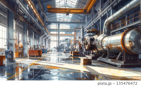 Modern Industrial Factory Interior with Machinery Modern Industrial Factory Interior with Machinery 135476472