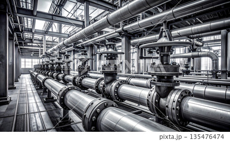 Industrial Pipe System Inside Factory 135476474