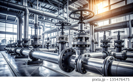 Industrial Pipe System Inside Factory 135476475