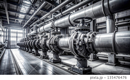 Industrial Pipe System Inside Factory 135476476