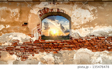 Old Red Brick Wall Texture Background Old Red Brick Wall Texture Background 135476478