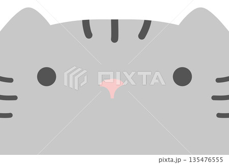 グレーのシマの猫の大きな顔のイラスト 135476555