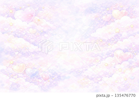 バレンタインシリーズ：ハートと星と雲のファンシーバレンタイン背景 135476770