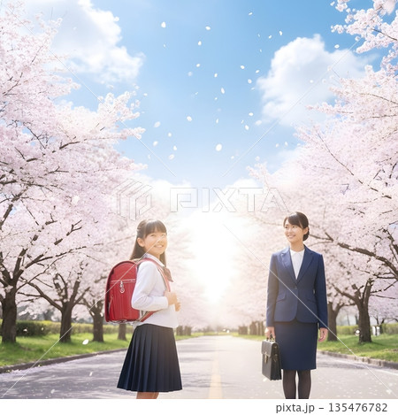 入学式と春の新生活をイメージした背景素材 135476782